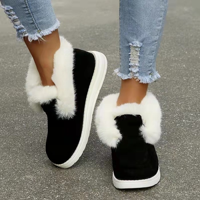 Women Warm Plush Slip on Comfortable Suede Snow Boots