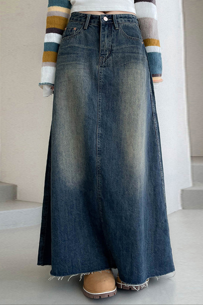Vintage Distressed Low Waist Denim Skirt