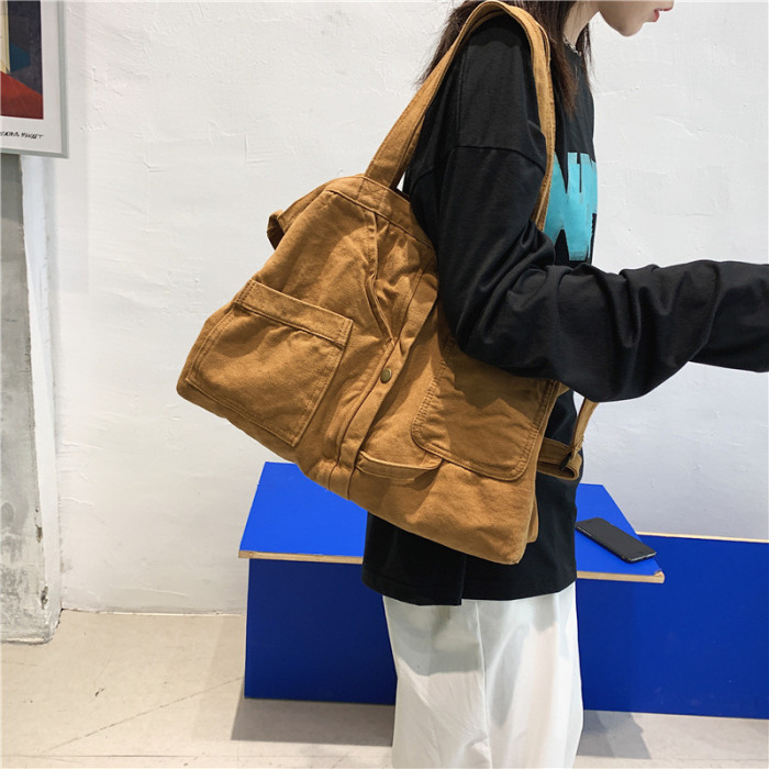 Unisex Leisure Canvas Large Capacity Multi-pockets Shoulder Bags