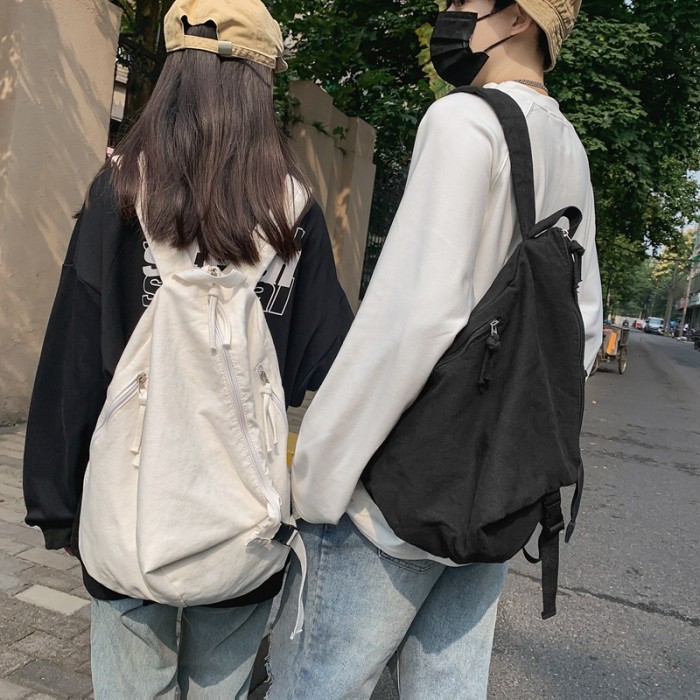 Unisex Casual Zipper Large-Capacity Canvas Backpack