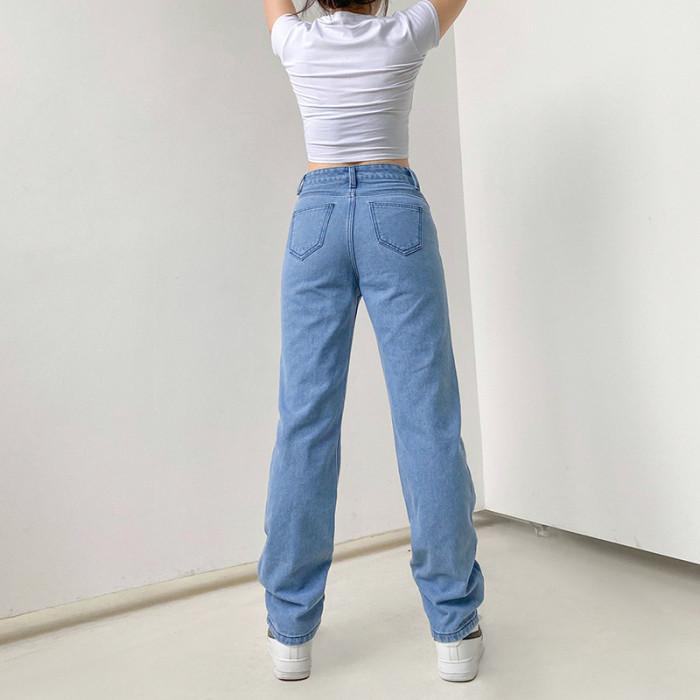 Y2k Streetwear High Waist Pattern Print Straight Jeans