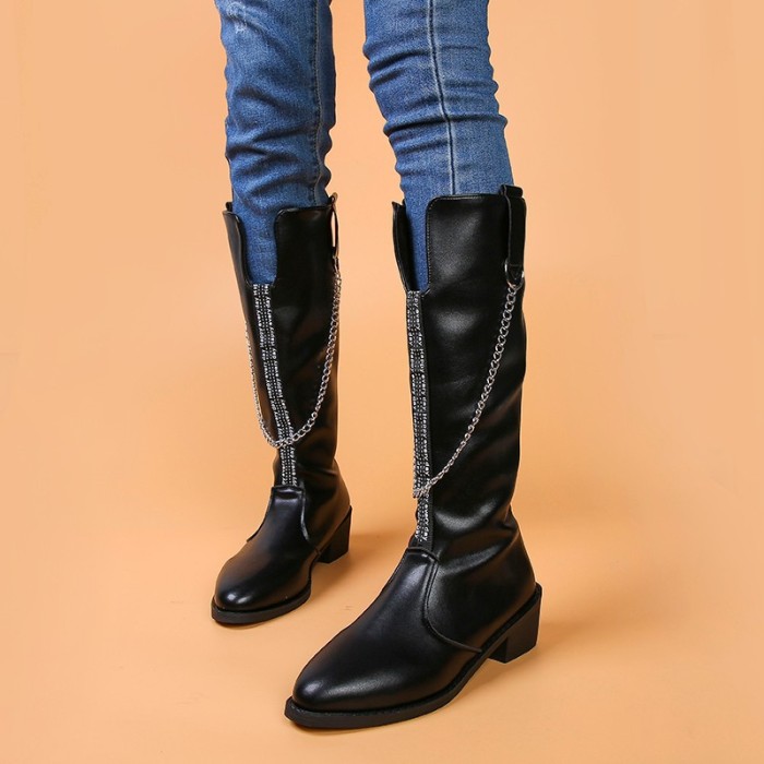 Women's Retro Pointed Toe Slimming Knee-length Boots