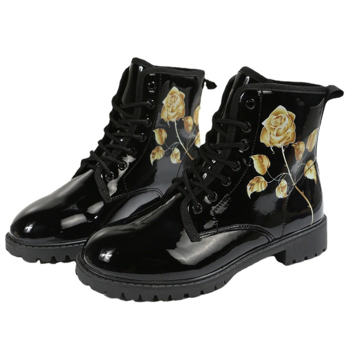 Fashion Lace-up Microfiber Leather Printed Boots