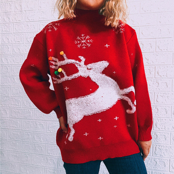 Fashion Christmas Deer Print Warm Sweater