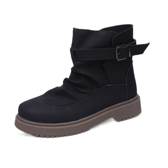 Casual Simple All-match Round Toe Thick Sole Boots