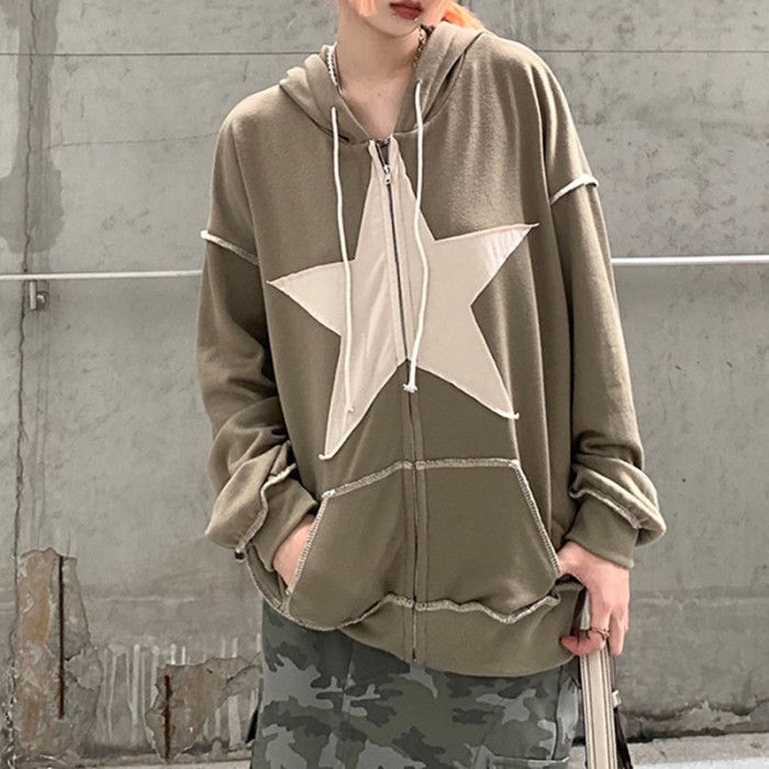 Y2K Retro Casual Streetwear Star Pattern Patchwork Oversized Hoodies