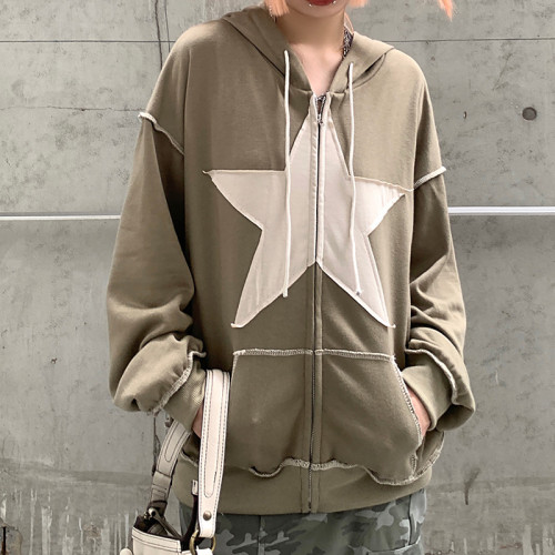 Y2K Retro Casual Streetwear Star Pattern Patchwork Oversized Hoodies