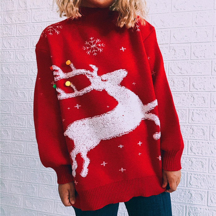 Fashion Christmas Deer Print Warm Sweater