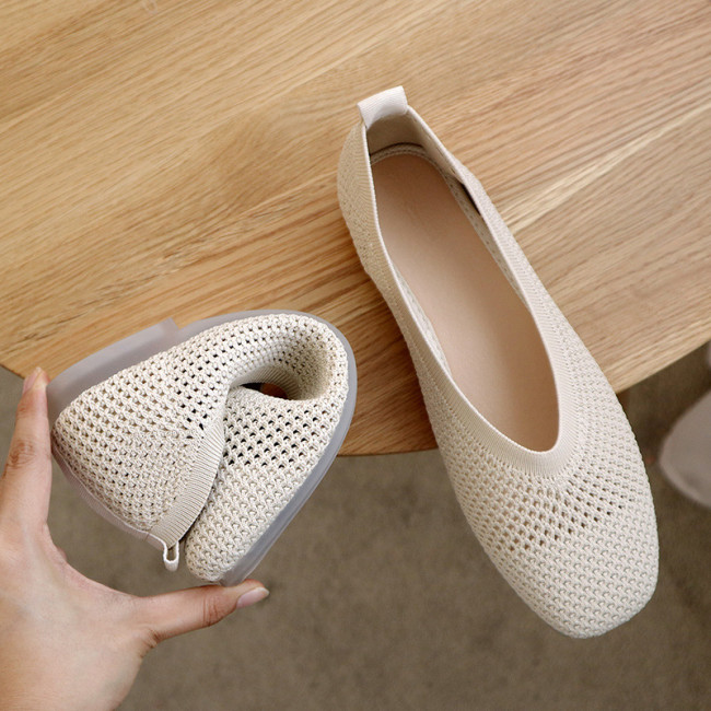 Women Shoes Mesh Square Toe Flat Shoes