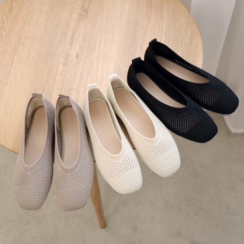 Women Shoes Mesh Square Toe Flat Shoes