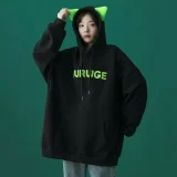 韓版 寬鬆加絨小惡魔連帽大學T，四色