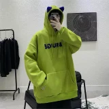 韓版 寬鬆加絨小惡魔連帽大學T，四色