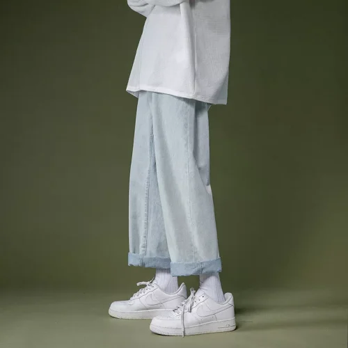 港潮 寬鬆顯瘦直筒休閒牛仔褲，雙色