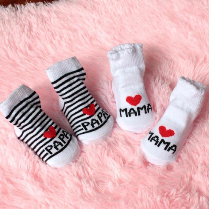 New Baby Infant Boy Girl Socks Stripe Slip-resistant Floor Love Mama Papa Letter Socks Socks