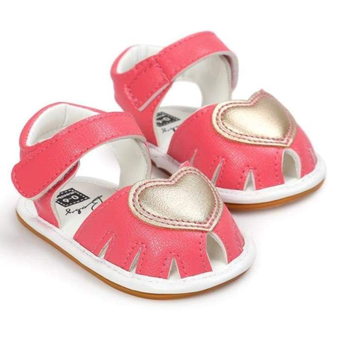 Baby Girl Shoes Heart Pattern Newborn Baby Girl Sandals - Coral