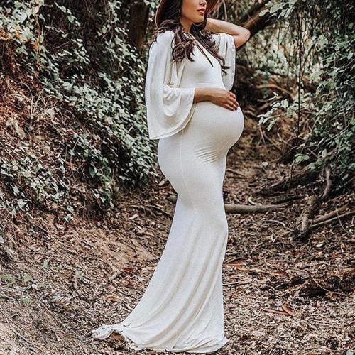 Fitted White Maternity Babyshower Dress For Photoshoot