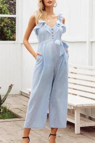 Maternity Casual V Neck  Sleeveless Pure Colour Jumpsuit