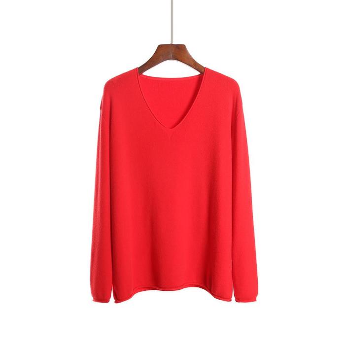 Sweater Women's New Solid Color Top Knitwear Thin V-neck Pullover