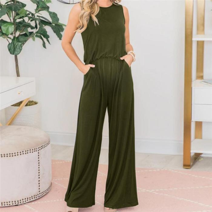 Maternity Casual Solid Color Sleeveless Loose Jumpsuit