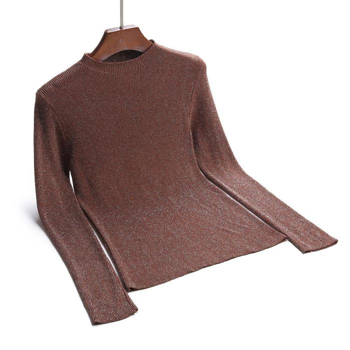 Turtleneck T-shirt Women's Bright Silk Sweater