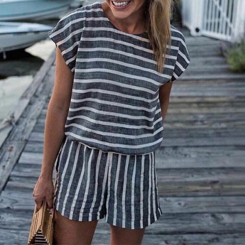 Lace-Up Striped Backless Jumpsuit