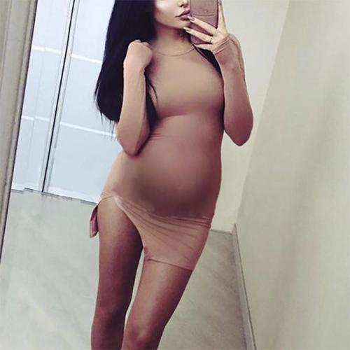 Maternity Casual Pure Color Long Sleeve Slit Dress