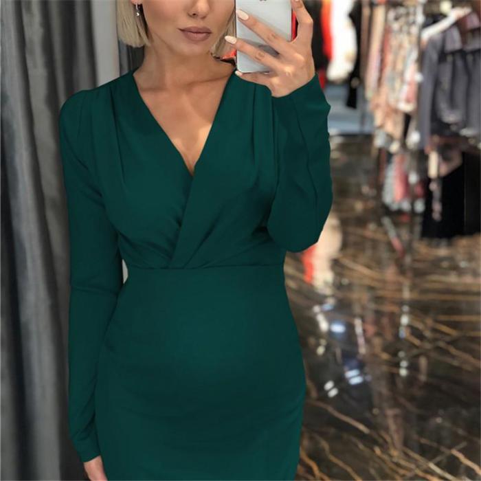 Maternity V-Neck Solid Color Slim Bodycon Dress