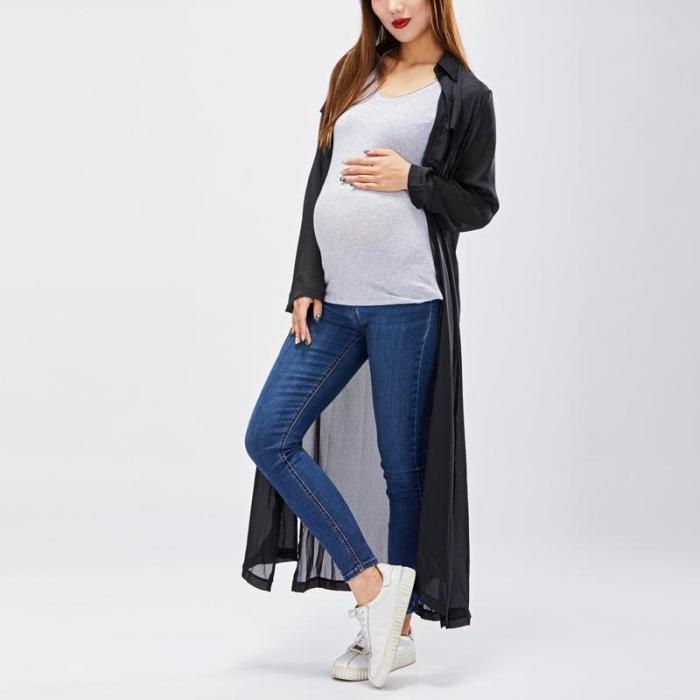 Maternity Fashionable Loose Long Sleeved Maxi Dress