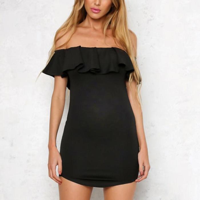 Maternity Solid Color Ruffled Collar Bodycon Dress