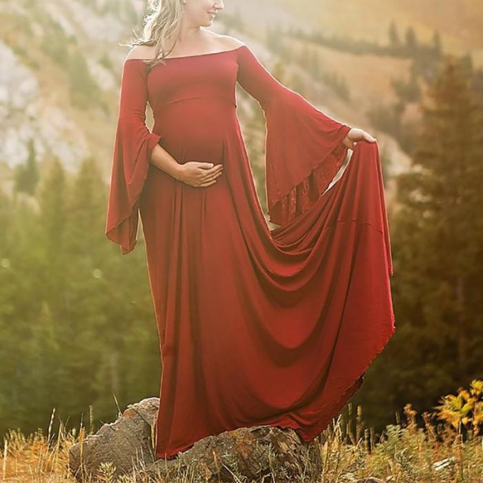 Maternity Sexy Solid Color Strapless Mopping Dress