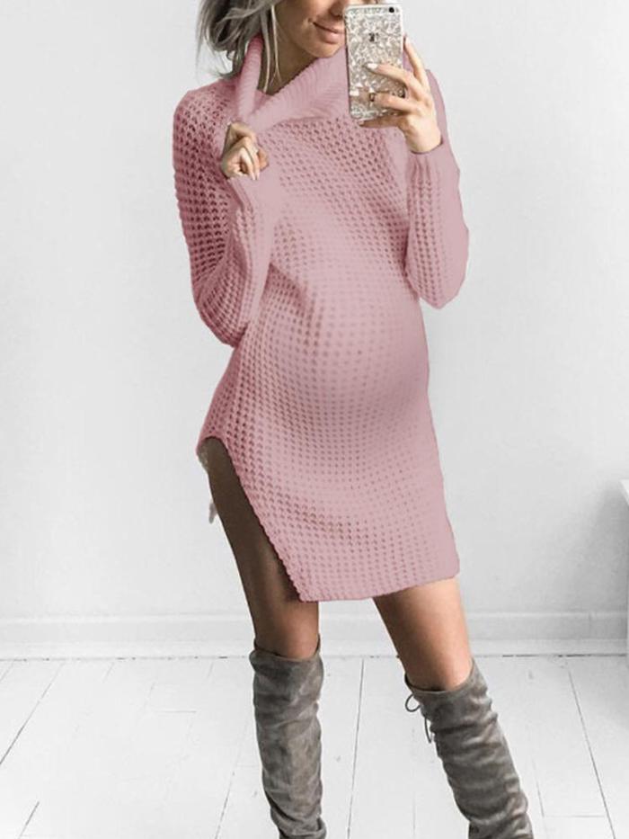 Maternity Solid Color Split Turtleneck Sweater
