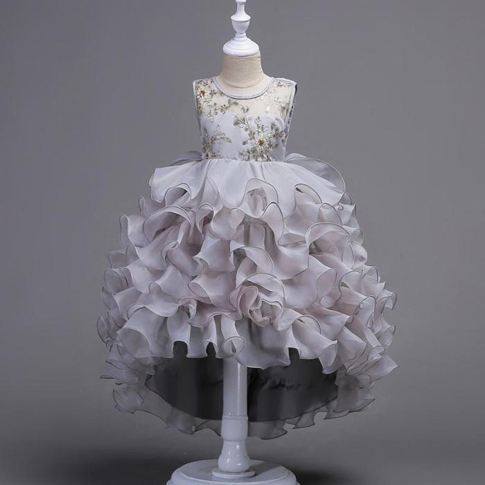 Multi-Layered Lace Trailing Princess Show Cake Evening Dress