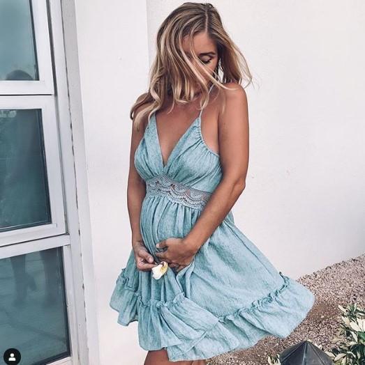 Maternity Solid Color Lace Halter Above Knee Dress