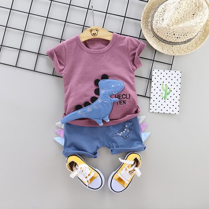 Cartoon Kids Clothes Summer Casual Toddler Baby Boys Letter Dinosaur Print T Shirt Tops Shorts Outfits Set