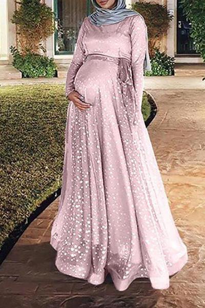 Maternity Long Sleeve Digital Print Double Layer Dress