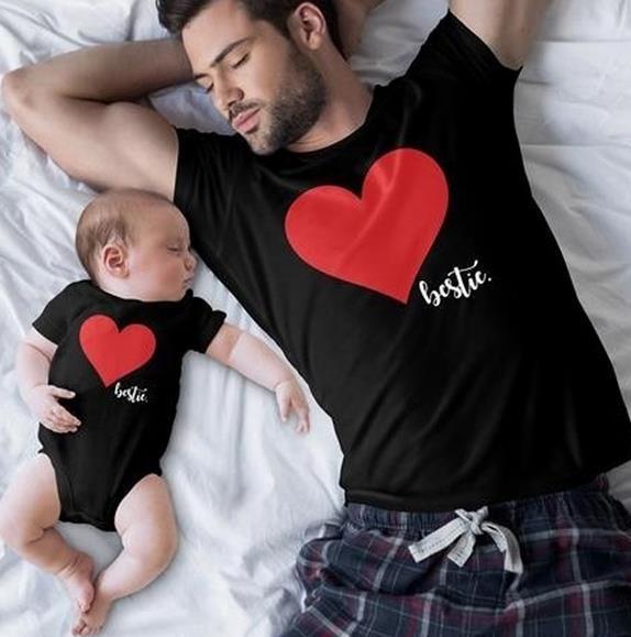 Summer Family Matching Clothes Love Heart Print O-neck T-shirt Baby Rompers Father And Son Outfits