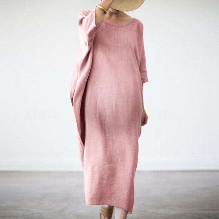 Maternity Bat Sleeve Round Neck Cotton And Loose Dress
