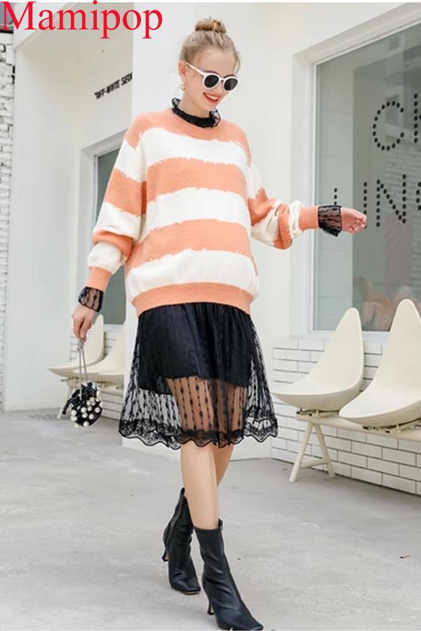 Pregnant Women Tops New Fashion Shirt Striped Knit Sweater