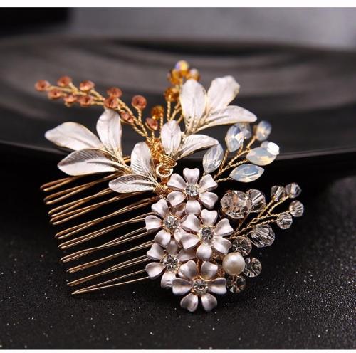 Wedding Gold White leaves bridal hair combs handmade flowerAccesories