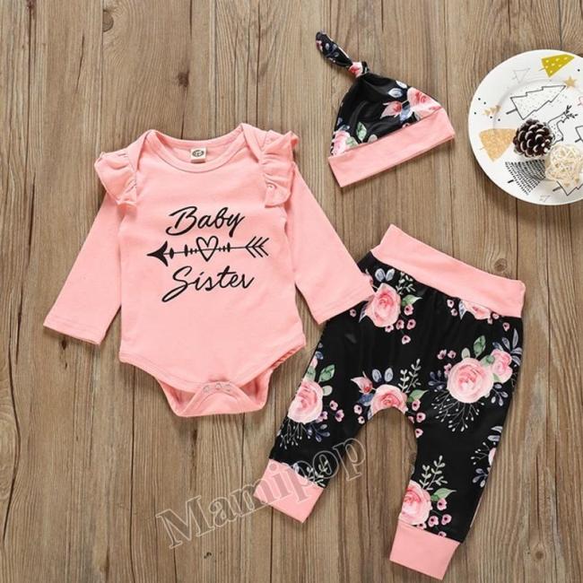 Children  three piece sets of autumn new printed pants and hats