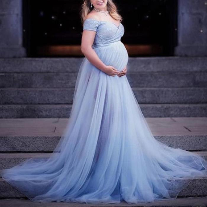 Maternity Off The Shoulder Short Sleeve Photoshoot Gowns