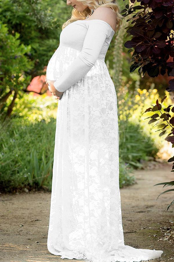Maternity Off Shoulder Lace Photoshoot Gowns Dress