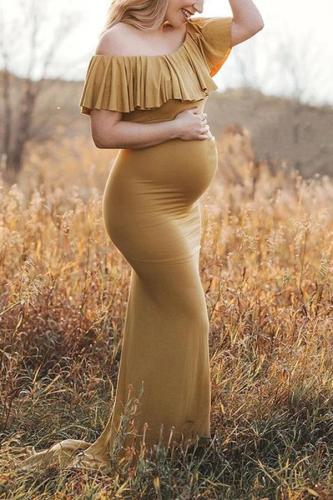 Maternity Off Shoulder Floor-Length Dress