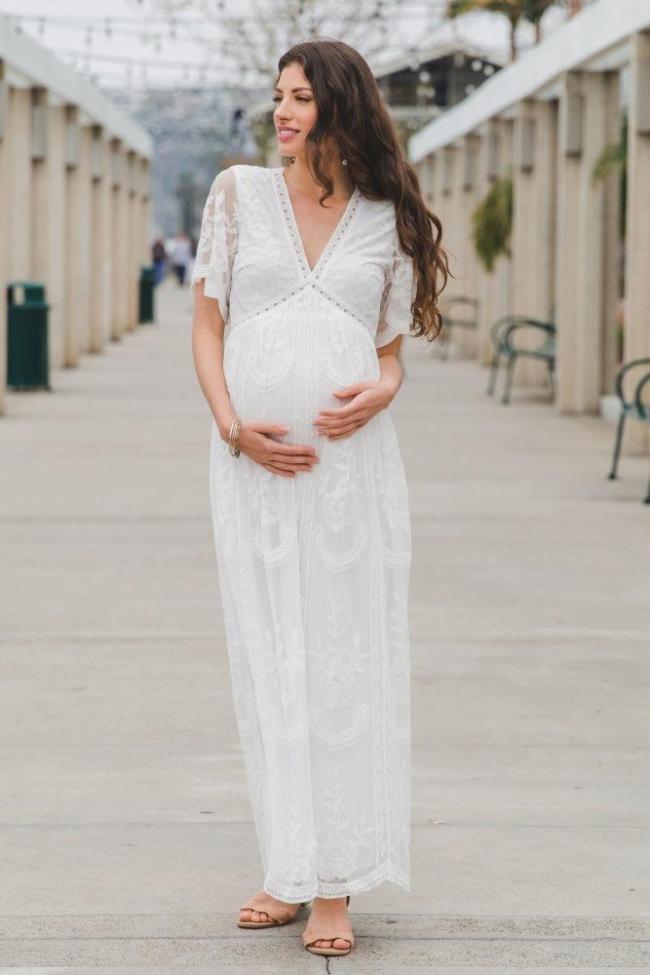 Lace Casual White Maternity Dresses For Photo Shoot