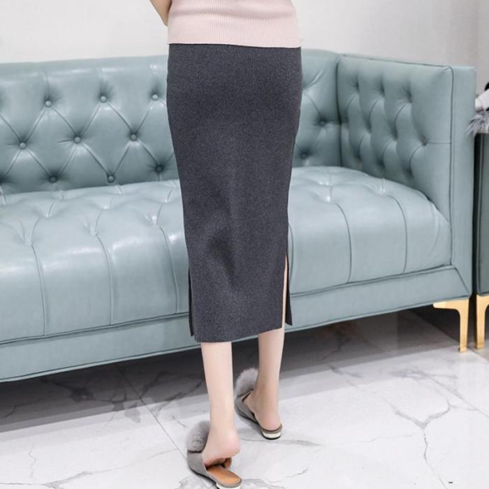Maternity knit side slit solid colour long skirt