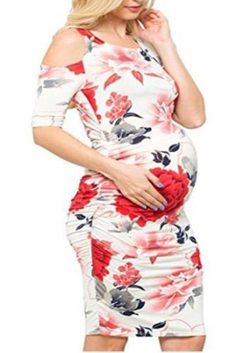 Floral Short Sleeve Maternity Midi Dress
