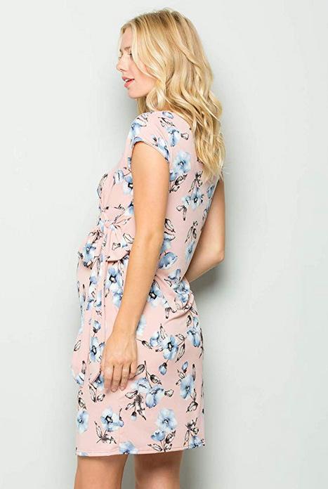 2020 Women's Printed Belt Long Skirt Maternity Dress
