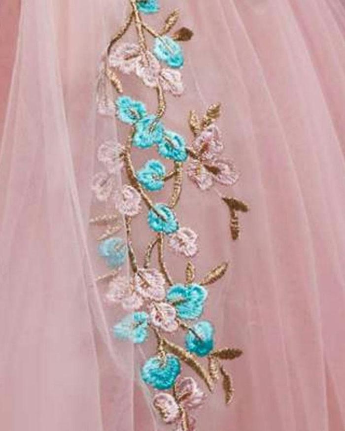 Elegant Embroidered Round Neck Evening Dress