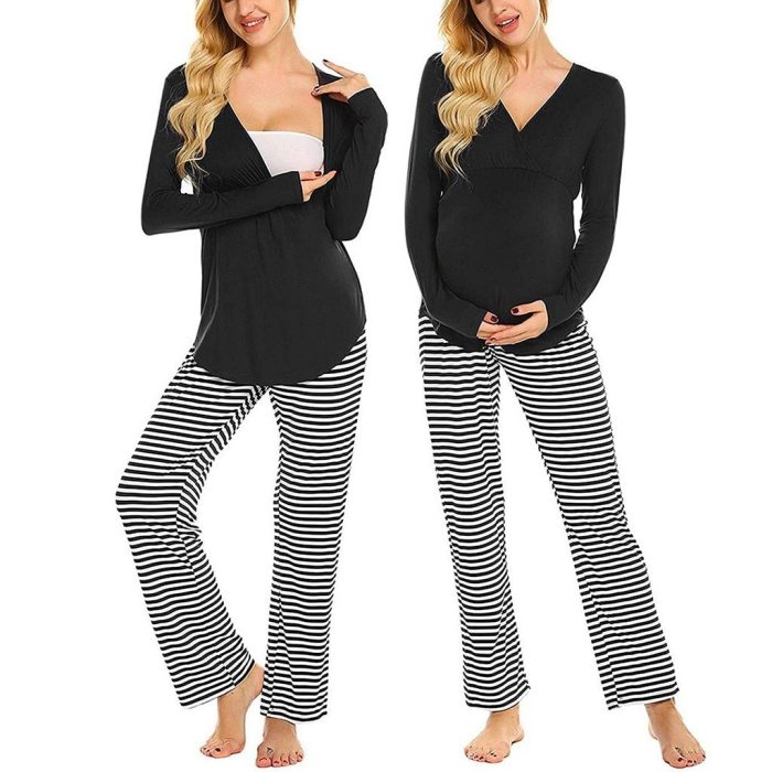 Winter Long Sleeve pajamas Women Maternity Nursing Pajamas Set