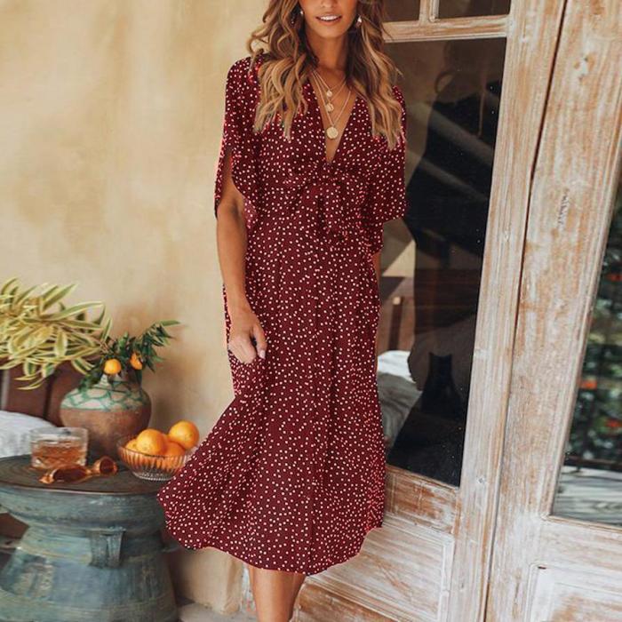 Maternity Casual Fashion V Collar Flare Sleeves Floral Dress